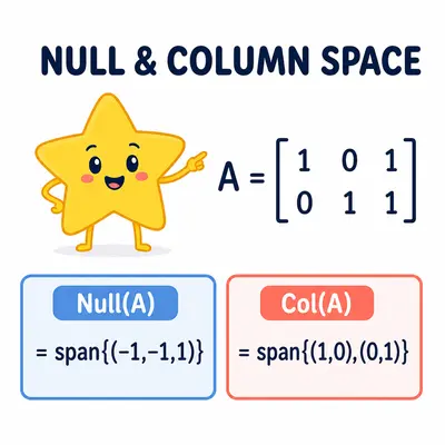 Yellow star mascot comparing a matrix null space and column space