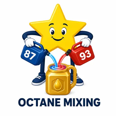 Octane mixing calculator with 87 and 93 fuel streams producing a 91 octane blend