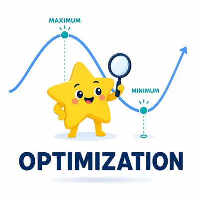 Yellow star mascot comparing maximum and minimum points on a curve