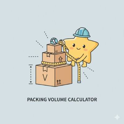 Packing volume calculator tool listing box types, items, and recommended box counts