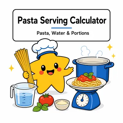 Pasta Serving Calculator — Calculate dry pasta, water, pot size, and portions.
