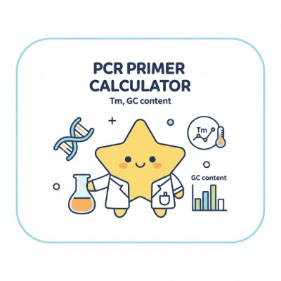 Science PCR Primer Calculator screenshot with Tm, GC%, and clamp checks