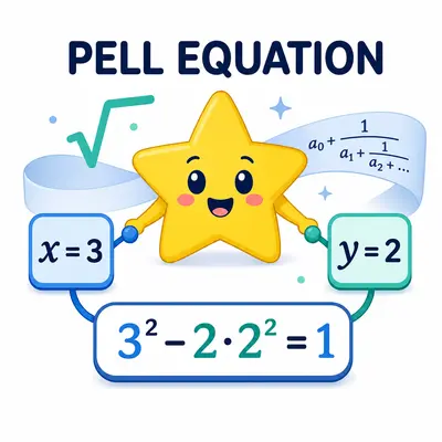 Yellow star mascot solving a Pell equation with integer values