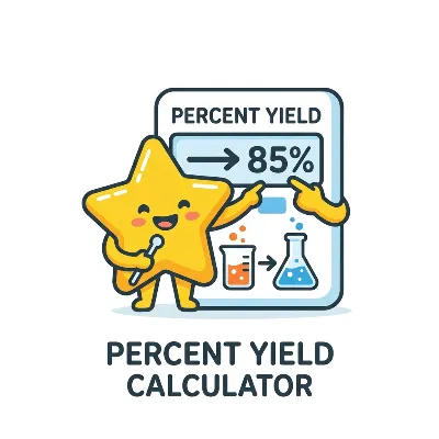 Science percent yield calculator showing actual yield, theoretical yield, and percent yield results