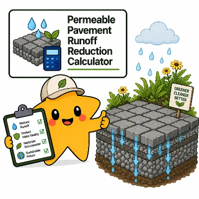 Environment permeable pavement runoff reduction calculator for stormwater storage, infiltration, overflow, and drawdown