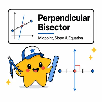 Geometry perpendicular bisector calculator showing a segment crossed at its midpoint by a perpendicular line