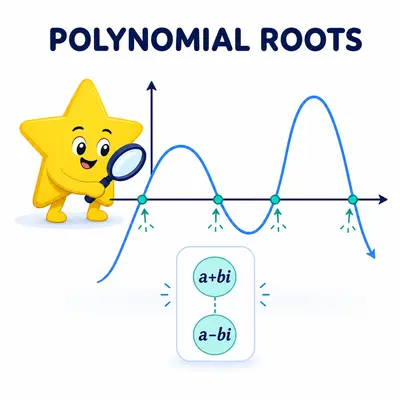 Yellow star mascot finding real and complex polynomial roots