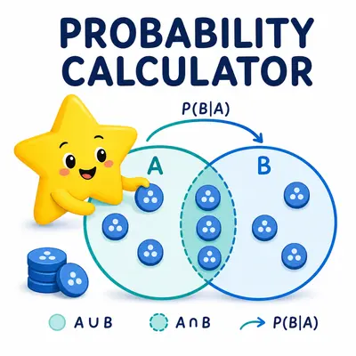 Yellow star mascot arranging events for union, intersection, and conditional probability