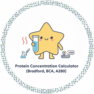 Science Protein Concentration Calculator screenshot with Bradford, BCA, and A280 assay options