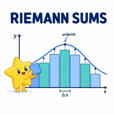 Yellow star mascot arranging Riemann-sum rectangles beneath a curve