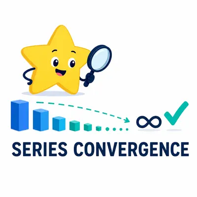 Yellow star mascot examining shrinking series terms approaching infinity