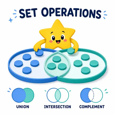 Yellow star mascot arranging tokens across overlapping sets