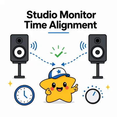 Studio monitor time alignment calculator for distance, delay, samples, and phase