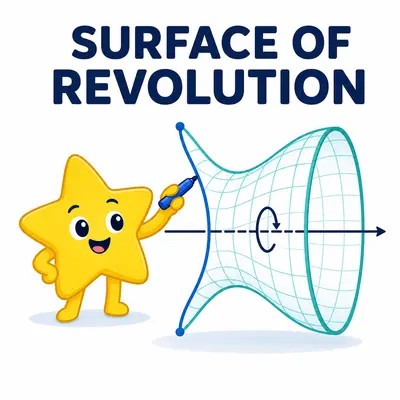 Yellow star mascot rotating a curve into a hollow surface of revolution