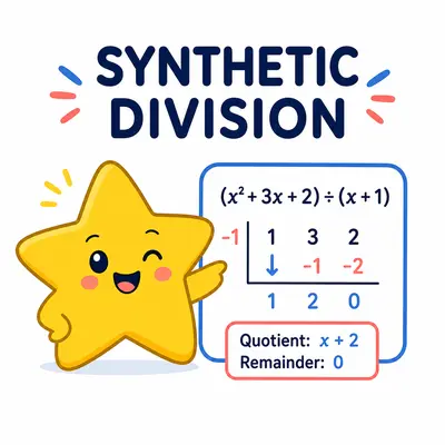 Yellow star mascot completing polynomial synthetic division