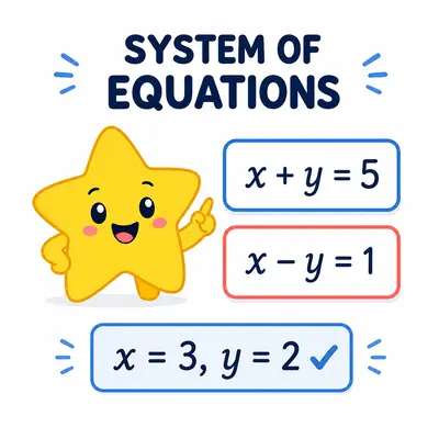 Yellow star mascot solving a two-equation linear system
