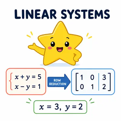 Yellow star mascot solving a linear system by row reduction