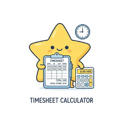 Time card and timesheet calculator with daily clock in and out rows