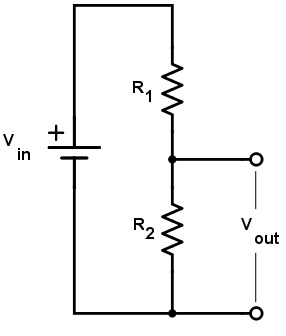 Voltage divider: Vin across R1 and R2 with Vout at their junction