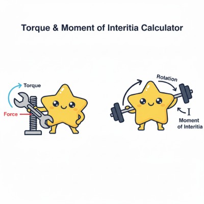 Torque & Moment of Inertia calculator preview with shape dropdown, force and lever arm inputs