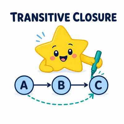 Yellow star mascot adding a reachability shortcut to a directed graph