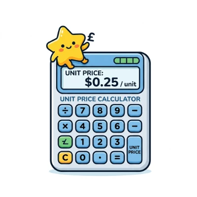 Unit price calculator tool comparing package cost per ounce, gram, fluid ounce, liter, or item