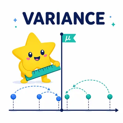 Yellow star mascot measuring data spread around the mean