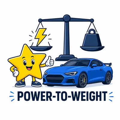 Vehicle power-to-weight calculator with car, scale, and speed gauge