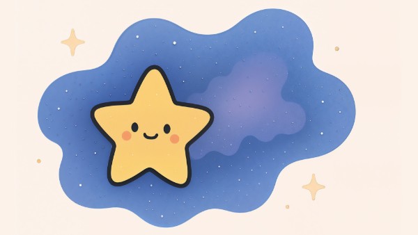 Little Star drifting past a purple-blue nebula across an ultrawide canvas