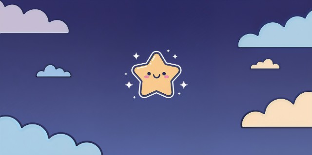 Little Star floats above a midnight sky with soft clouds